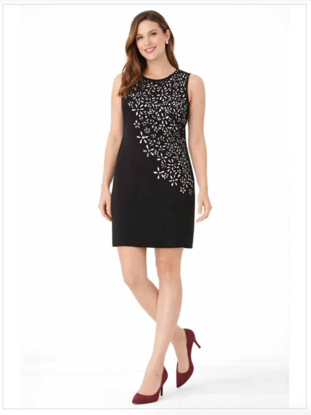 Calvin Klein Black & White Laser Cut Floral Print Sleeveless Shift Dress 2
